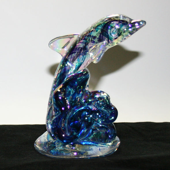 Memorial Glass Leaping Dolphin Sculpture - Kevin Fulton Glass