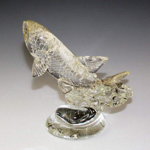 Memorial Glass Leaping Trout/Salmon Sculpture - Kevin Fulton Glass